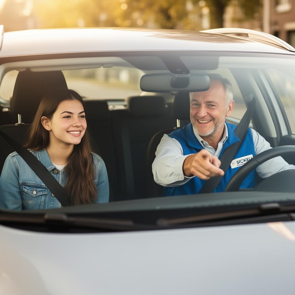 Instructeur en leerling samen in de lesauto